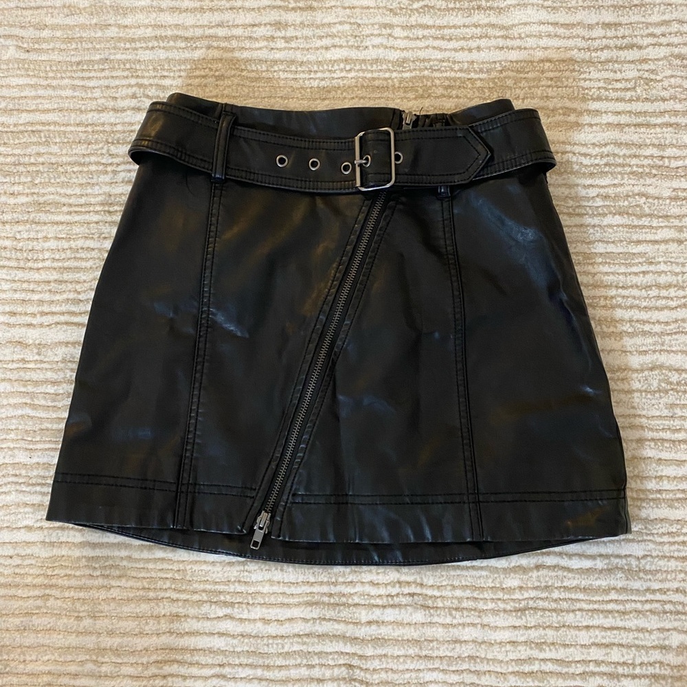 FREE PEOPLE Black Leather Mini Skirt